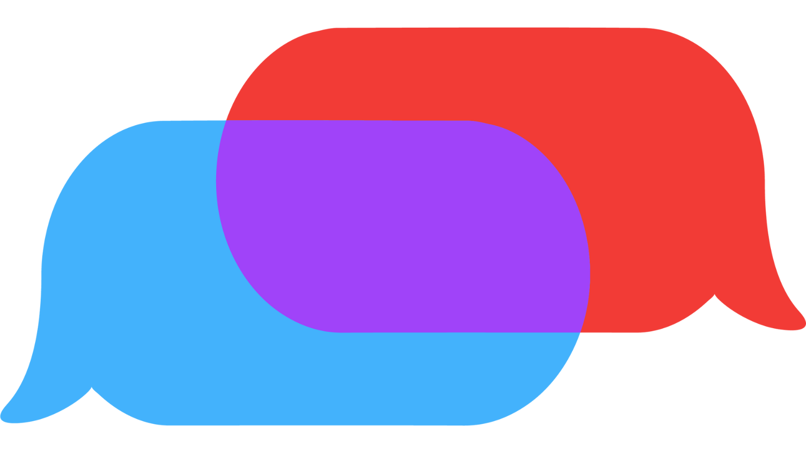 Red and blue overlapping speech bubbles.